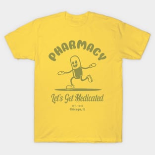 Let's Get Medicated Pharmacy Humor withe Vintage Cartoon Capsule T-Shirt